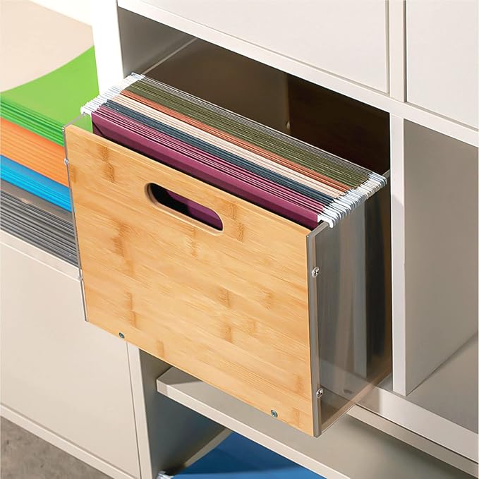 Sbanmao Clear Acrylic File Box Organizer, Bamboo Hanging Folder Storage Boxes, Filing Crate Bin Holder with Handle for Home Office Desk, Letter Size - Image 9