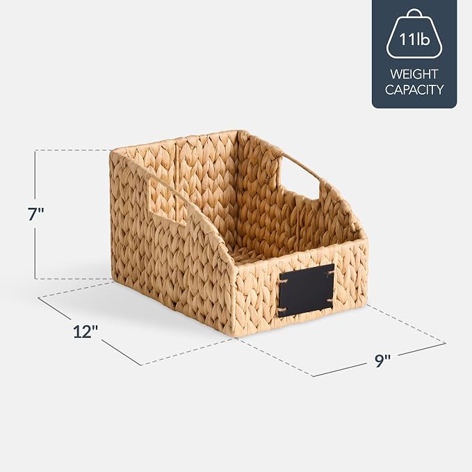 Best Choice Products Pantry Baskets for Organizing, Wicker Basket w/Built-in Handles, Handwoven Wicker Storage Baskets for Shelves, Water Hyacinth, 2-Pack - Natural - Image 2