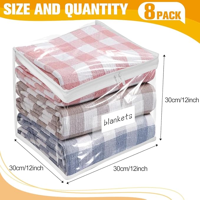 Plastic Storage Bags with Easy-Glide Zipper, Pack of 8, Durable Clear Vinyl Zippered Storage Bags for Clothes Sweaters Comforters Blankets Sheets Bedding (12 x 12 x 12 Inch, Transparent White) - Image 3