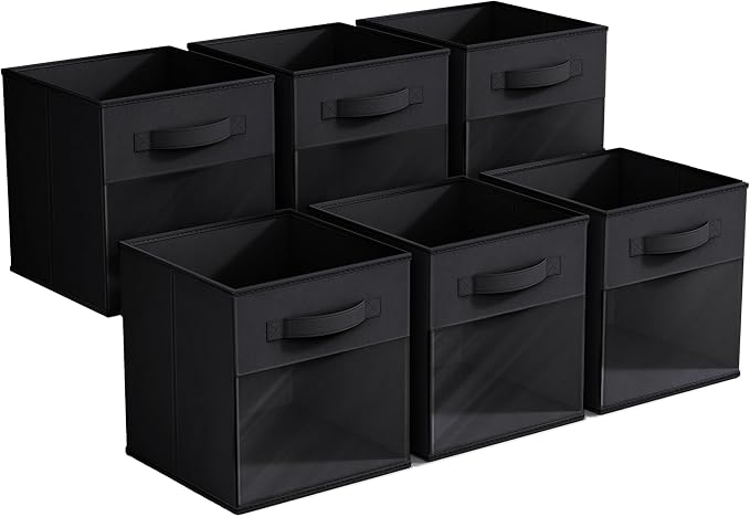 Sorbus 11 Inch Storage Bins with Clear Window - 6 Foldable Baskets for Organizing Clothes, Toys, Books - Sturdy Collapsible Fabric Storage Cubes with Handle - Storage Baskets for Shelves, Closets - Image 7