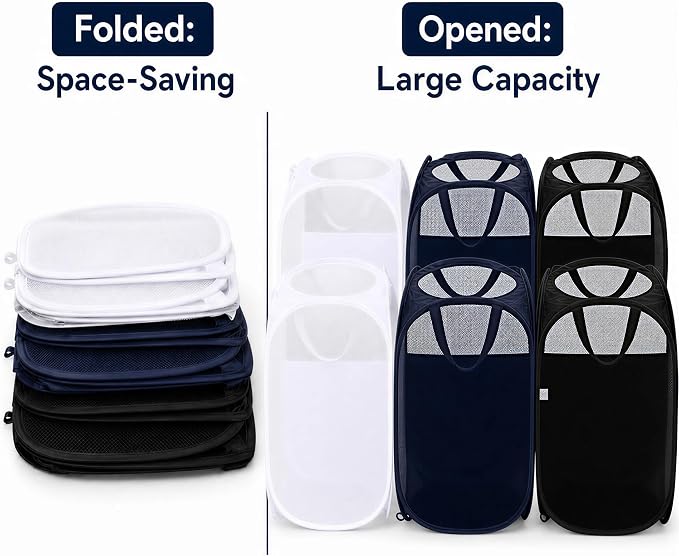 6 Pcs Handy Laundry Collapsible Mesh Foldable Hampe (Black/White/Blue) | Popup Laundry Basket with Durable Handles,Pop-up Mesh Hamper Dirty Clothes Basket for Kids Room, College Dorm or Travel - Image 9