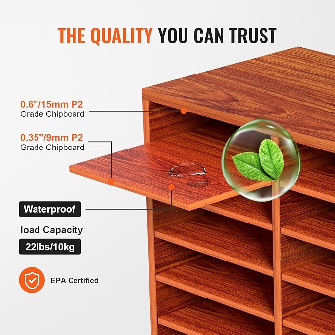 VEVOR 27 Compartments Wood Literature Organizer, Adjustable Shelves, Medium Density Fiberboard Mail Center, Office Home School Storage for Files, Documents, Papers, Magazines, Brown - Image 3