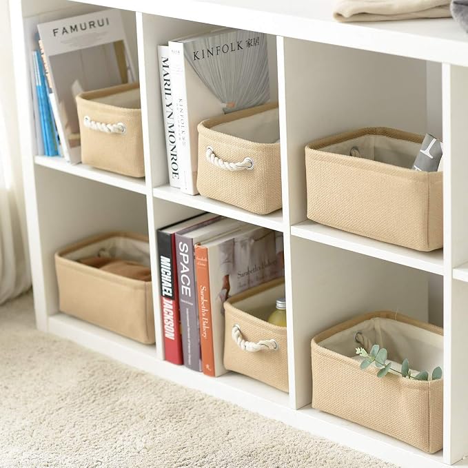 Storage Basket for Organizing - Small 6 Pack 11.8x7.8x5.2 inch Fabric Storage Cubes with Cotton Rope Handle, Collapsible Storage Bins Baby Storage Toy Nursery (Beige) - Image 2