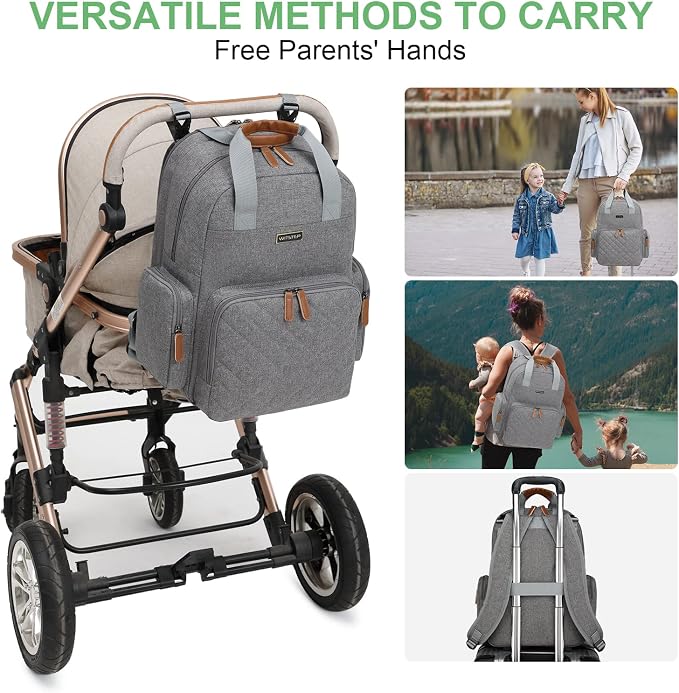 Diaper Bag Backpack with Changing Station, Baby Diaper Organizer Travel Bag | Large Capacity Diaper Bag for Moms Dads - Fold Out Changing Pad, Insulated Pockets, Stroller Straps, Baby Eessentials - Image 6