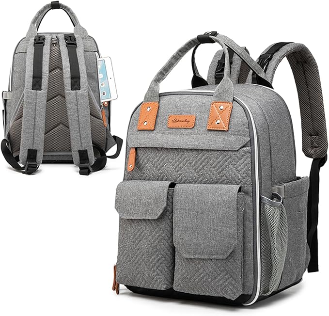 HAOMUK Diaper Bag Backpack, Baby Backpack Bag for Mom with Changing Pad, Multifunction Waterproof Large Travel Baby Essentials for Toddler Girl Boy - Gray - Image 2