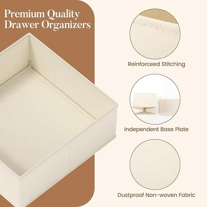 Drawer Organizer Clothes 10 Pack Washable Fabric Closet Storage Bins Flat Bottom Board Dresser Dividers for Bedroom Wardrobe Nursery Clothes Socks Underwear Bins, Beige - Image 5
