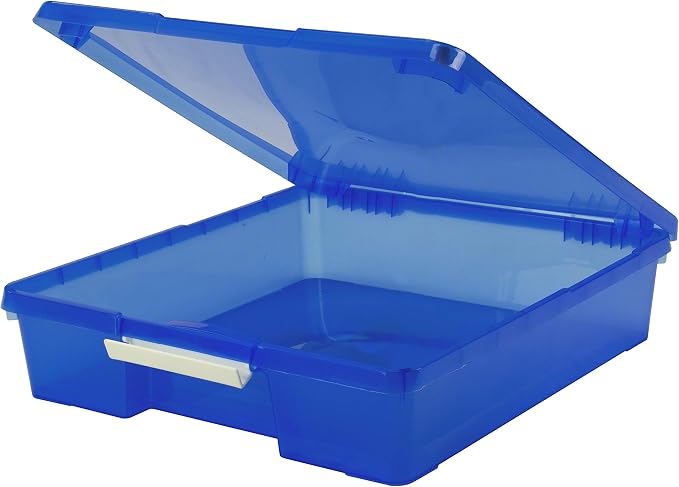 Storex Classroom Craft Project Box – Stacking Plastic Organizer Fits 12x12 Scrapbooking Paper, Blue, 5-Pack (63203U05C) - Image 6