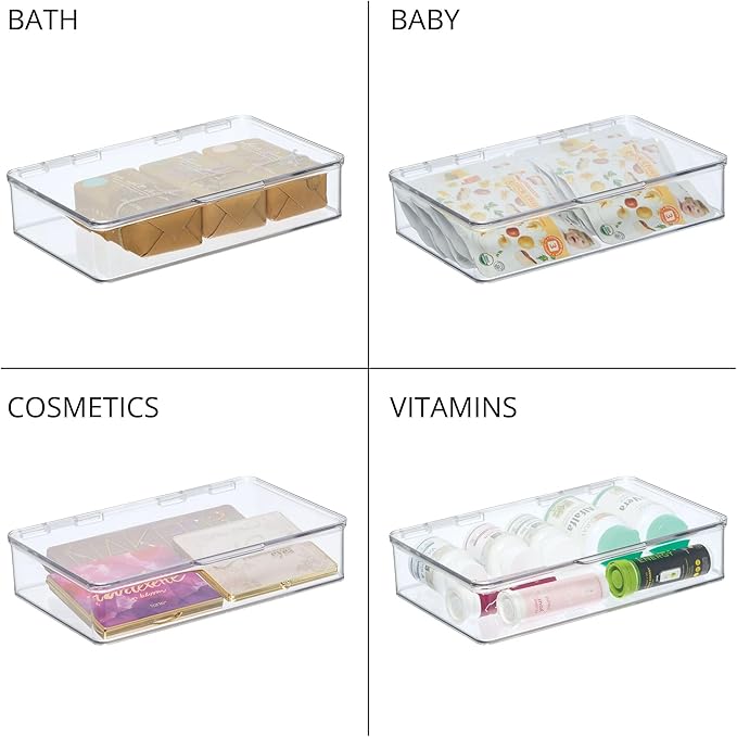 iDesign Kitchen Binz BPA-Free Plastic Stackable Organizer Box with Lid - 7.26" x 10.75" x 2.37", Clear | Stackable Storage Bin with Lid - Image 4