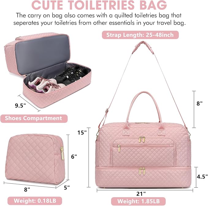 Travel Duffle Bag Weekender for Women - 38L Carry-On Overnight Personal Item Bag with Shoe Compartment & Wet Pocket Weekend Tote Bags with Toiletry Hospital Bags for Labor and Delivery - Image 2