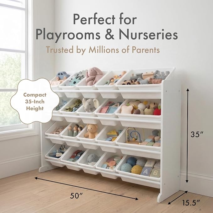 Humble Crew Kids Toy Organizer with 20 Bins, 4 Tier Storage for Playroom | Sturdy wood and steel toddler shelf, removable BPA-free containers, wall anchor anti-tip safety kit for bedroom or classroom - Image 6