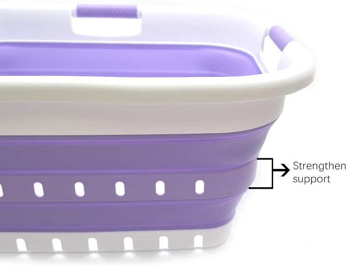 SAMMART 41L (10.8 gallon) Set of 2 Collapsible 3 Handled Plastic Laundry Basket-Foldable Pop Up Storage Container/Organizer-Space Saving Hamper/Basket (2, White/Lt. Purple) - Image 4