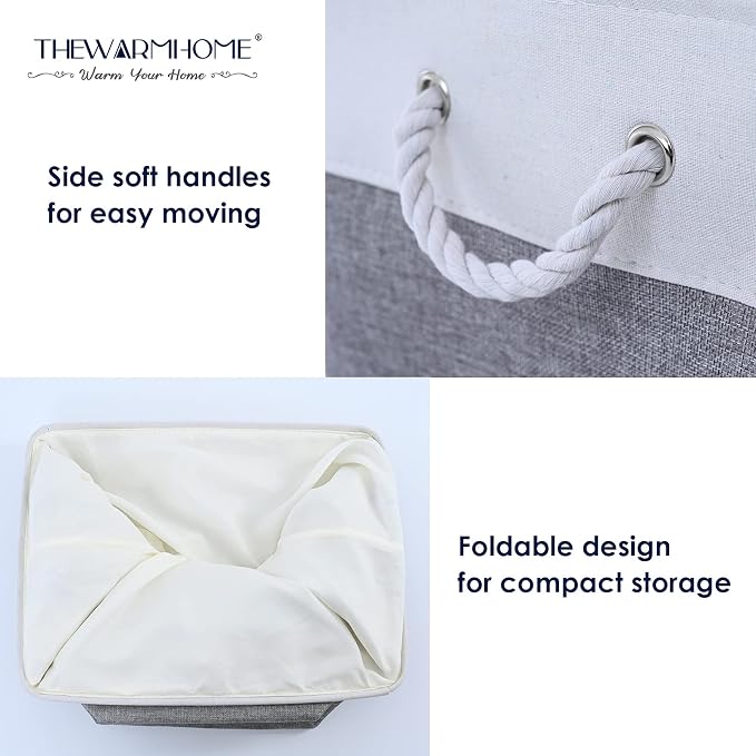 Small Storage Baskets for Organizing,Storage Baskets for Shelves,Small Fabric Storage Bins W/Handles For Closet Nursery Toy Decorative Foldable (White&Grey, 11.8L*7.9W*5.2H-6 Pack) - Image 5