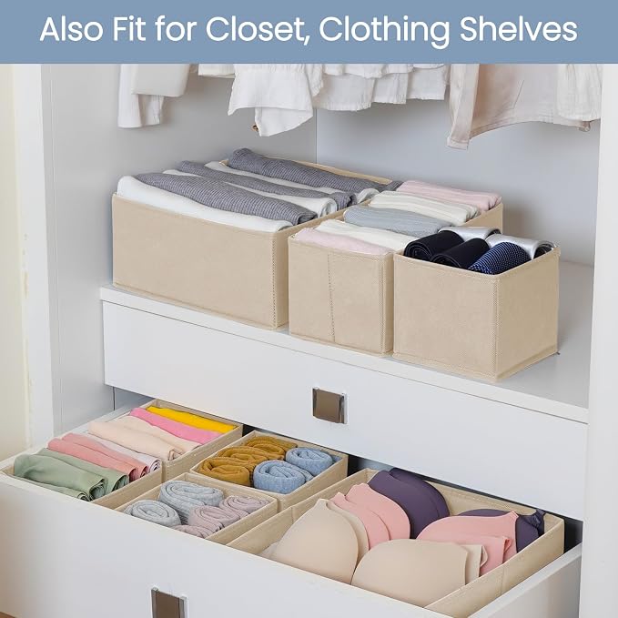 Drawer Organizer Clothes,16 Pack Underwear Drawer Organizers, Foldable Closet Organizers and Storage Dresser Drawer Dividers Clothing Organizer for Clothes, Socks, Scarves, Bra, Ties (Beige) - Image 7