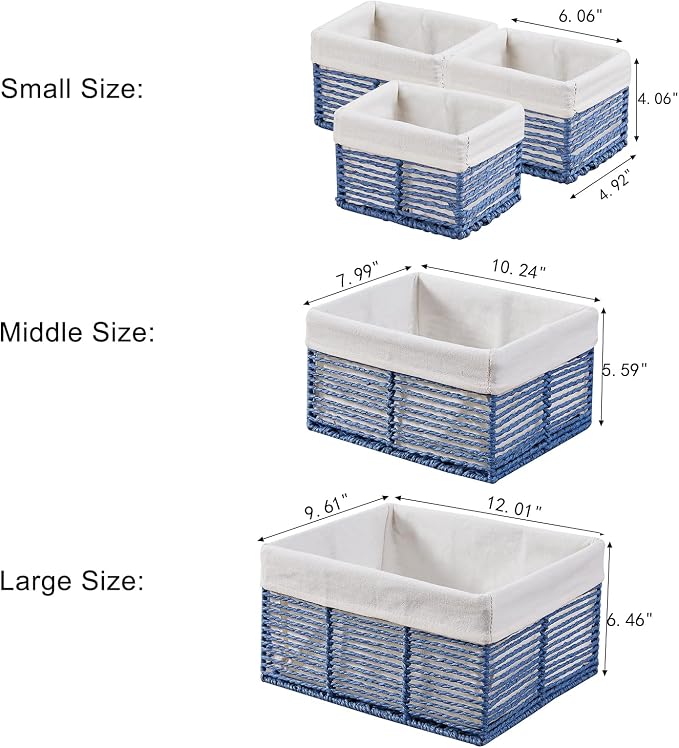 Wicker Storage Basket, Hand-Woven Paper Rope Wicker Baskets, Rectangular Small Wicke Baskets for Organizing, Cube Storage Bins for Closet/Clothes/Dresser, Blue, 5-Pack - Image 2