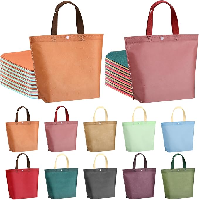 Hsei 150 Pcs Reusable Grocery Bags Bulk with Handle Button, Small Tote Bags | 13 x 10 Inch, Non-woven Tote Gift Bag, Foldable Shopping Totes, for Parties Gift, Retail, Storage by Hsei