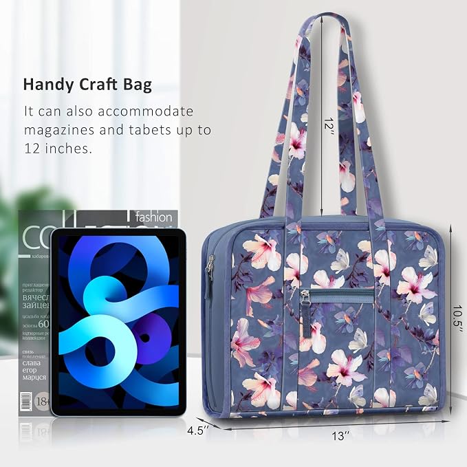 FINPAC Sewing and Craft Supplies Storage Tote Bag with Clear Pockets | Large Art Organizer Caddy Travel Packing Shoulder Bag for Knitting, Sewing Accessories, Blooming Hibiscus - Image 6