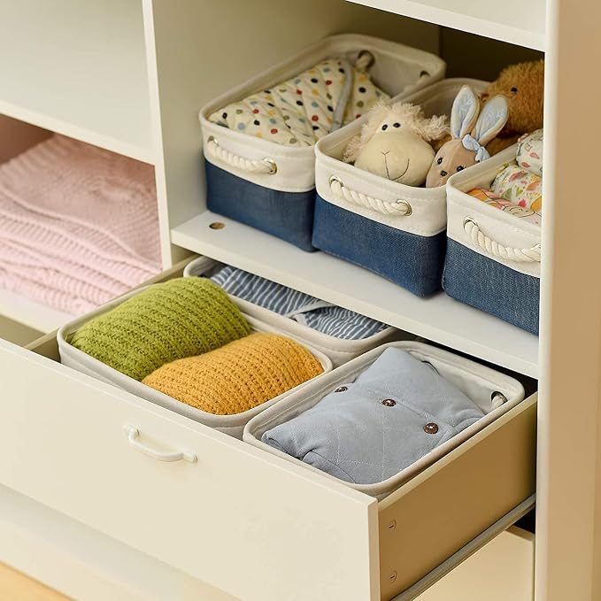 TcaFmac Organization and Storage Cubes - 12x8x5.2 inch Small 6 Pack Collapsible Storage Bins for Sheves, Fabric Storage Basket for Gifts Empty for Closet Cloth Toy Kids Books(White & Jean Blue) - Image 3
