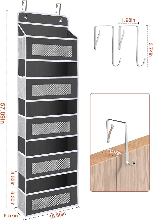 Upgrade Pocket 2 Pack Over The Door Organizer Storage, 5 Shelf Hanging Door Organizers with 10 Large Capacity Pockets, Anti Tilt 48 lb Load Behind Door Organizer for Bedroom, Bathroom, Pantry - Image 3