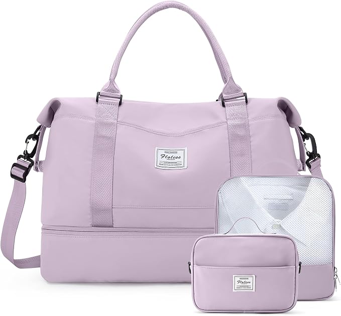 Weekender Bags for Women, Carry-On Overnight Travel Duffel Bag | Travel Bag with Shoes Compartment & Toiletry Bag, Extra Large, 3 Pcs Set by SYCNB