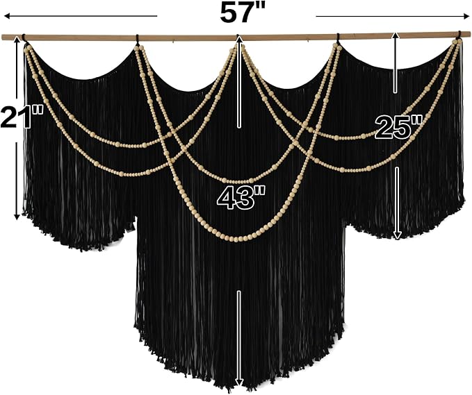 Macrame Wall Hanging Black Yarn Tapestry Boho Fiber Art Decor 57"W*43"L | Black Wall Hanging, Woven Fiber Art, Handmade Cotton Decor, Modern Boho Style, Statement Wall Accent, Handmade Craft - Image 5