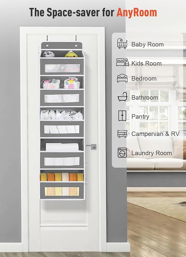 3 Pack Over The Door Organizer Storage, 5 Shelf Hanging Door Organizer with 10 Large Capacity Pockets, Anti Tilt 44 lb Load Behind Door Storage for Bedroom, Bathroom, Pantry, Nursery - Image 6