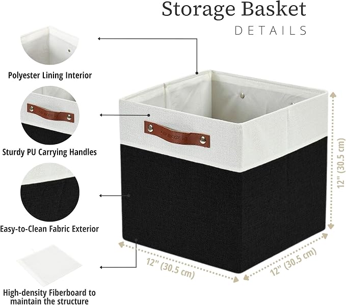 DECOMOMO Fabric Cube Storage Bins, Storage Baskets for Shelves 4 Pack | 12 inch Cube Storage Organizer for Kallax and Cubbies (Black & White) - Image 6