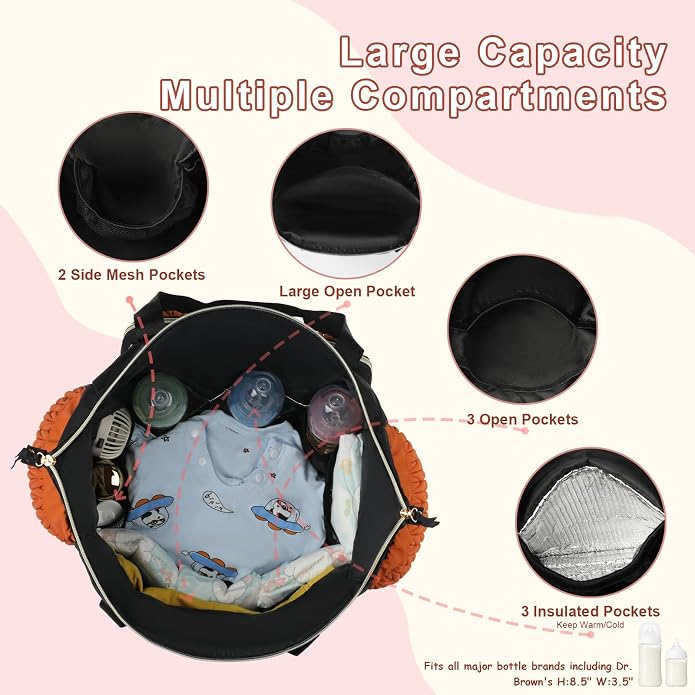 Diaper Tote Bag for Baby 6PCS, Large Mom Hospital Bags with Changing Pad | Mommy Bags for Labor and Delivery, Baby Shower Girl Boy Gift, Mama Bag with Pacifier Case Storage Bag and Shoulder Strap - Image 3