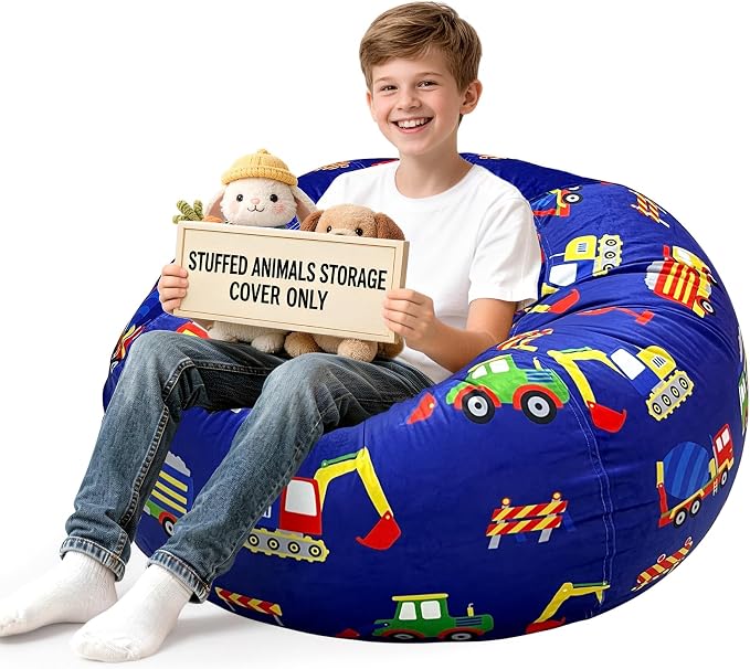 Lukeight Stuffed Animal Storage Bean Bag Chair Cover for Teens, Velvet Plush Toy Organizer Seat, Cover Only, No Filling Included, Long YKK Zipper, Side Pocket, XX-Large 36"D x 20"H by Lukeight
