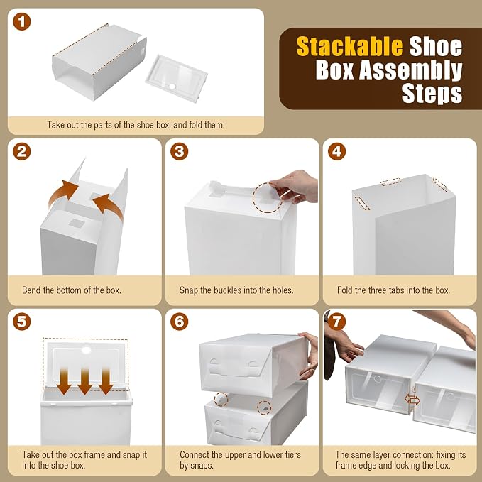 Modular Plastic Clear Shoe Storage Boxes, 24 Pack | Stackable, Ventilated, Front-Opening Door, Need Assemble, Fit up to Size 11/12, Shoe Organizer for Entryway Closet - Image 6