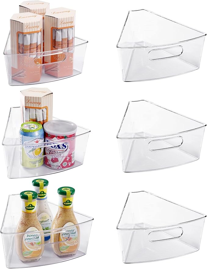 Oubonun Lazy Susan Cabinet Organizer Bins for Kitchen 6 Pack, 1/8 Wedge | For 32 4" Deep Wedge Bins with Handles and Matte Non-Slip Bottoms, Pantry Items Organized, Food Safe BAP-Free Plastic by Oubonun