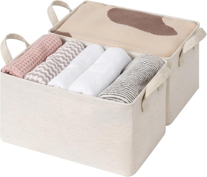 StorageWorks Fabric Storage Bins, Linen Closet Organizers, Beige, 2-Pack | With Reinforced PU Handles, Metal Frame, Sturdy Structure, Collapsible, for Closet, Shelves, Holds Clothes, Towels, Blankets - Image 4