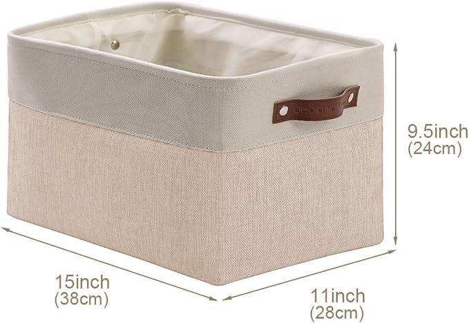DECOMOMO Storage Bins, Large Fabric Storage Baskets for Shelves 4 Pack | 15 x 11 x 9.5 inches Decorative Linen Closet Organizers (Beige & White) - Image 6