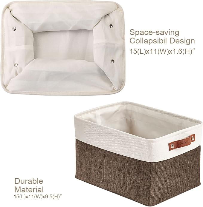 DECOMOMO Storage Bins, Large Fabric Storage Baskets for Shelves 4 Pack | 15 x 11 x 9.5 inches Decorative Linen Closet Organizers (Brown & White) - Image 4