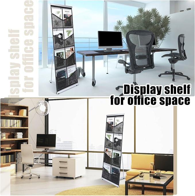 Outus Mesh Literature Brochure Holder with 8 Pocket Portable Magazine Display Roll Up Magazine Rack Lightweight Floor Standing Catalog Office Brochure Display Stand for Business Trade Shows (Black) - Image 3