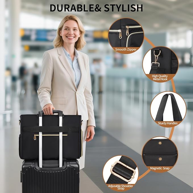 ESTARER Women Teacher Tote Bag 2Pcs, 15.6'' Laptop Work Bag Computer bag with Expandable File Folder, Large Water-Resistant Messenger Shoulder bag w/Insulated Pocket for Office/Travel/College, Black - Image 7