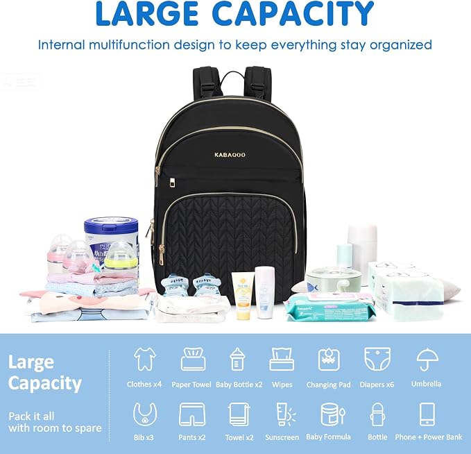 Baby Diaper Bag Backpack, Waterproof Diaper Backpack for Mom & Dad with Changing Pad, Insulated Pockets and Stroller Straps, Baby Shower Gifts for Girls & Boys, Black - Image 6