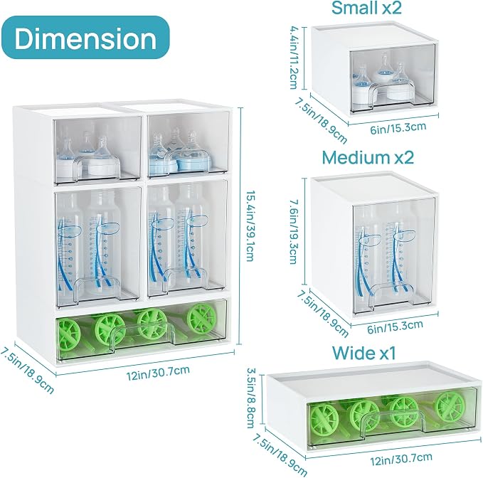 Vtopmart Stackable Storage Drawers Set of 5, Baby Bottle Organizer, White | Multi-purpose Boxes for Bathroom, Beauty Supplies,Ideal for Kichen Countertop, Vanity, Pantry Organization - Image 3