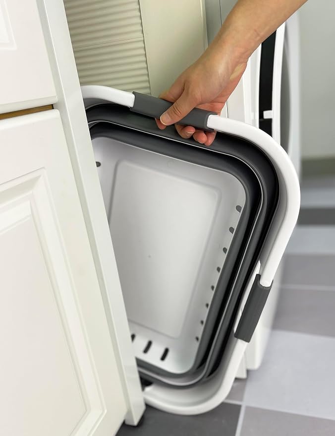 SAMMART Collapsible Plastic Rectangular Laundry Basket - Foldable Pop Up Storage Container/Organizer - Portable Laundry Hamper - Space Saving (White/Steel Grey, 30L) - Image 3