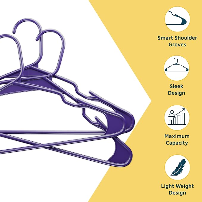 Lifemaster Plastic Clothes Hangers – Heavy Duty Hanger Set, for Organizing Clothes, Dresses, and Coat, Holds Up to 5 lbs, Space-Saving Hangers with Non-Slip Shoulder Grooves, Pack of 5, Purple - Image 4