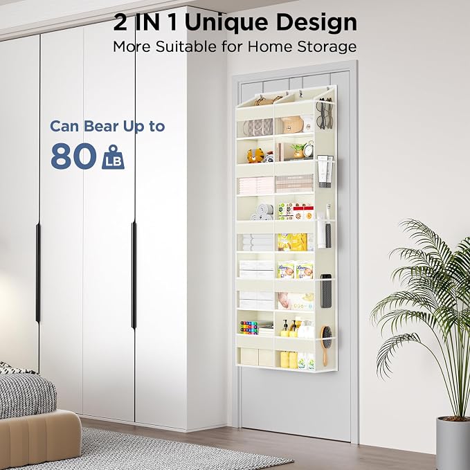 PureSpace 2 Pack 5-Tier Over The Door Organizer with 10 Side Mesh Pockets & Clear Windows, 80 lb Weight Capacity Hanging Storage for Bedroom, Nursery, Kitchen, Organize Toys, Shoes, Diapers(Beige - Image 2