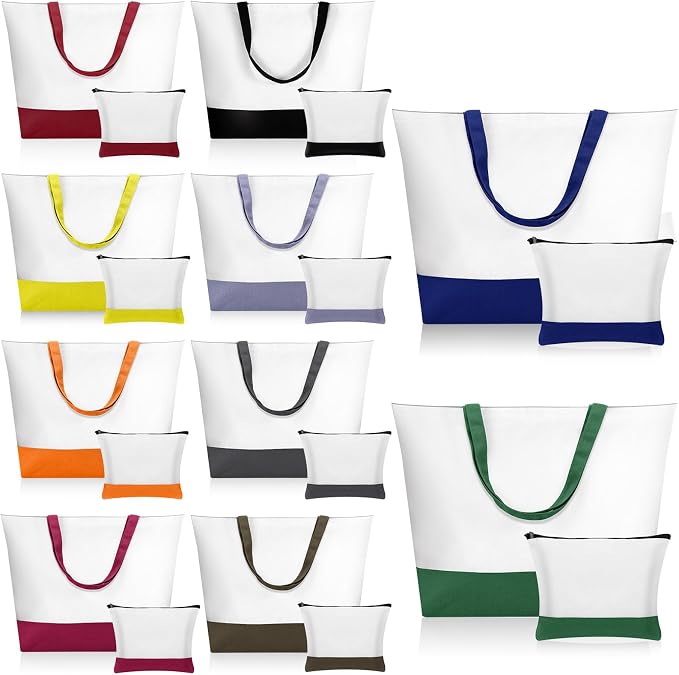 Sanwuta 20 Pcs Large Blank Canvas Tote Bags and Makeup Bags Blank Reusable Grocery Luggage Canvas Tote with Handles (Dark Colors) by Sanwuta