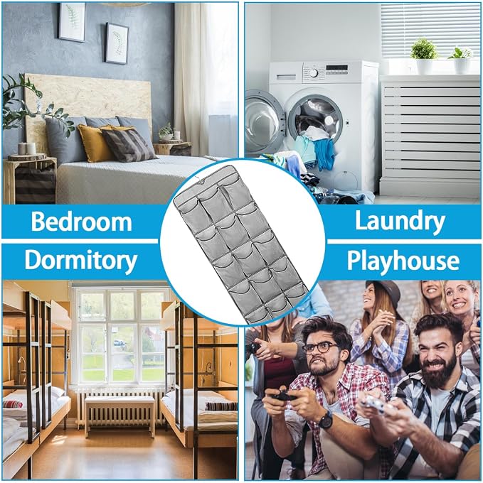 3Pcs 30 Large Pockets Dual Sided Hanging Shoe Organizer Double-Side Closet Storage Shelves with Rotating Hanger Space Saving Storage Bag Portable Shoe Rack Holder for Bedroom Laundry Room,Gray - Image 8