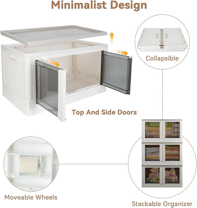 Storage Cabinet with Lids, Foldable Box, 8.4 Gallon (32L), With Double Door and Buckle, Collapsible, Underbed or Countertop Use, Classy For Father and Mother, Mike White - Image 3