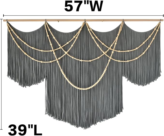 Large Macrame Wall Hanging Grey Boho Wall Art Beaded Decor 57"W*39"L | for Bedroom, Handwoven Cotton Art, Beaded Fiber Design, Textured Wall Accent, Sofa Backdrop Decor, Modern Home Decoration - Image 5