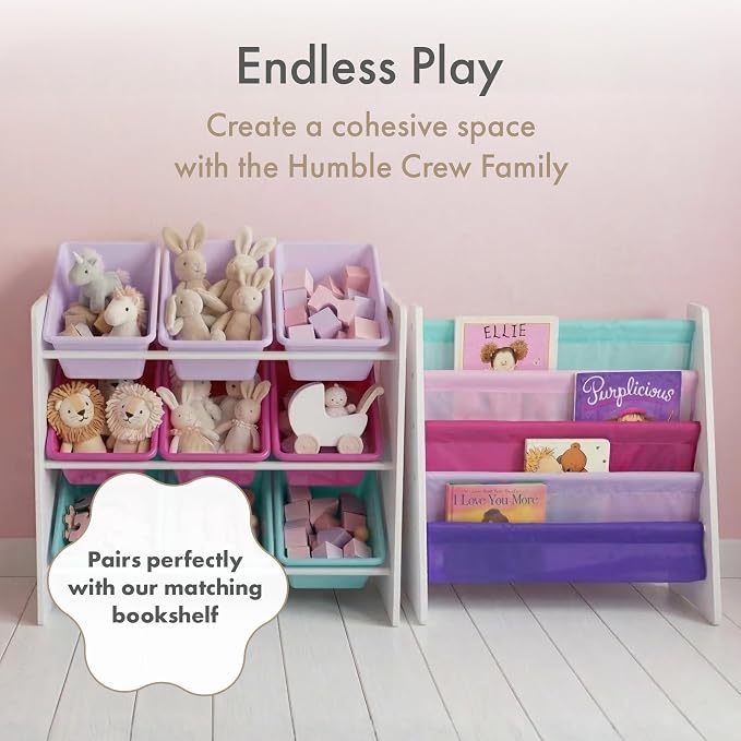 Humble Crew Kids Toy Organizer with 9 Bins, 3 Tier Storage for Playroom | Sturdy wood and steel toddler shelf, removable BPA-free containers, wall anchor anti-tip safety kit for bedroom or classroom - Image 8