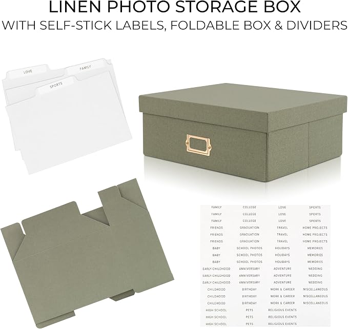Decorative Photo Storage Box - Sturdy Linen Organizer Holds 1700 Photos | Organizer with Dividers Stores Up to 1700 4x6 Pictures - Portable Scrapbook Storage Containers with Lid - Image 9