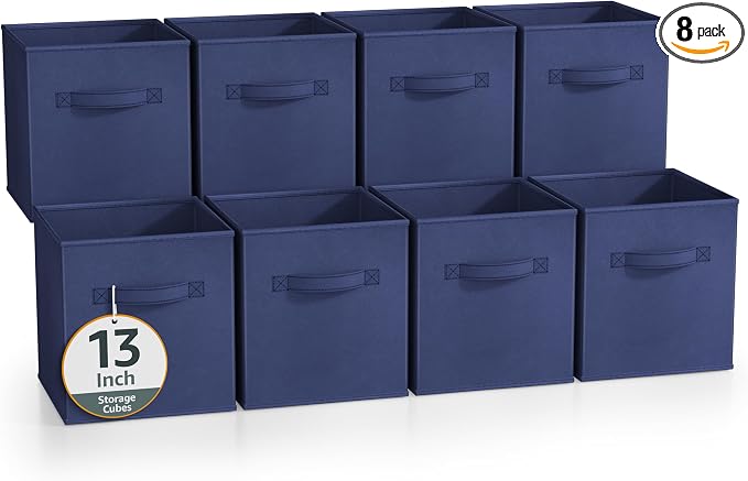 Sorbus 13 Inch Storage Bins - Sturdy Collapsible Fabric Storage Cubes with Handle - 8 Foldable Baskets for Organizing Clothes, Toys, Books - Storage Baskets for Shelves, Closets by Sorbus