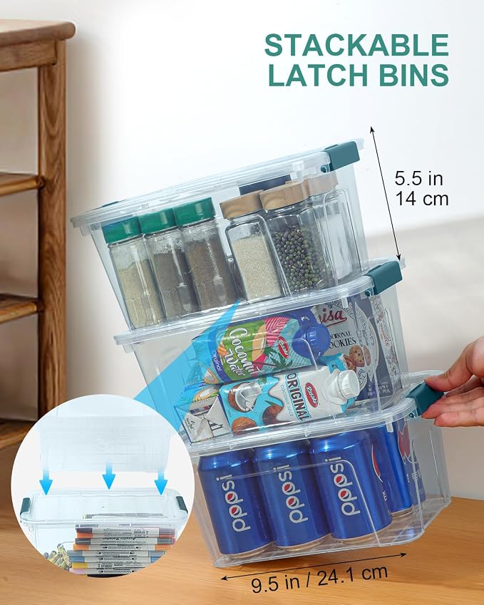 Storage Bins with Lids 6 Pack Clear Storage Containers, 7 Quart Stackable Plastic Containers with Secure Buckle Latch, Durable Storage Box Organizer for Pantry, Closet, Office & Classroom, Blue - Image 6