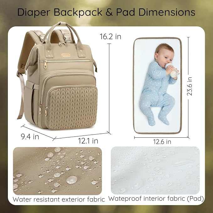 AIJIEKE Large Diaper Bag Backpack, Extra Wide Travel Diaper Bag, Khaki | Multi-functional waterproof maternity bag. Changing pad, stroller straps, insulated wet/dry pocket. Mom, dad, toddler travel - Image 7