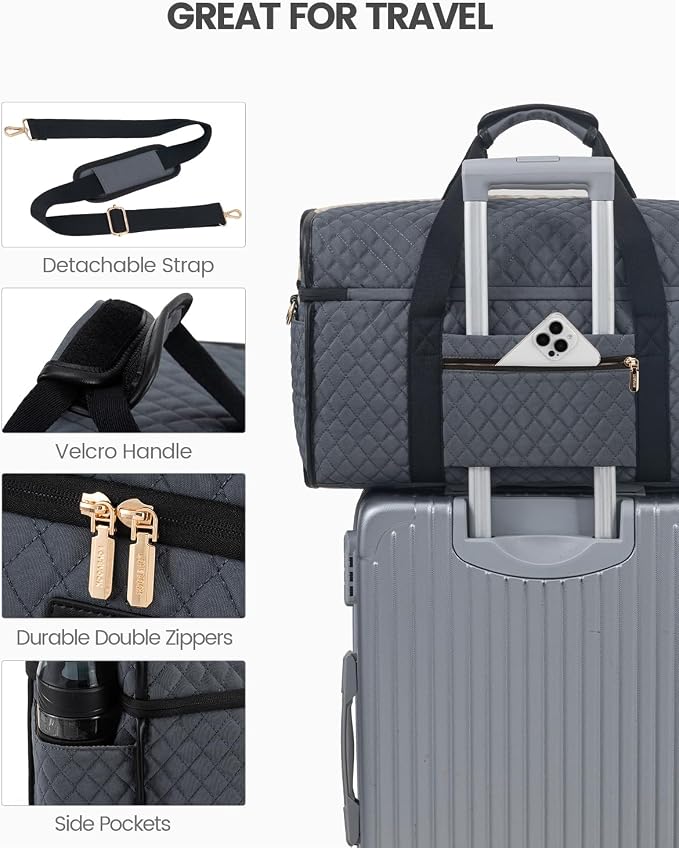 LOVEVOOK Travel Duffle Bag - Weekender & Overnight Bag with Toiletry & Wet Pocket, Carry-On Size, 3pc Set - Image 6